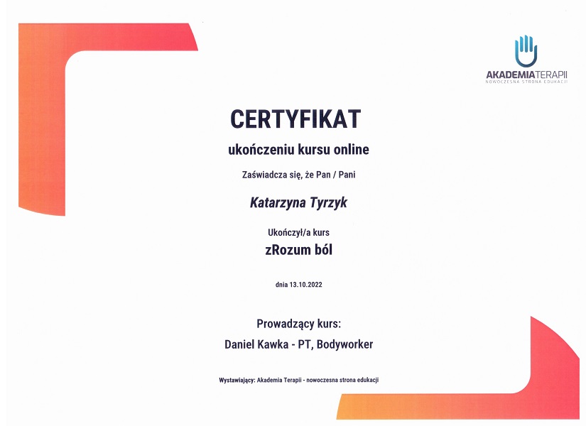 certyfikat zRozum ból Katarzyna Tyrzyk