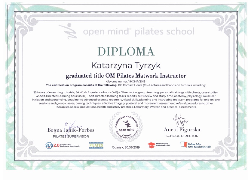 certyfikat pilates Katarzyna-Tyrzyk