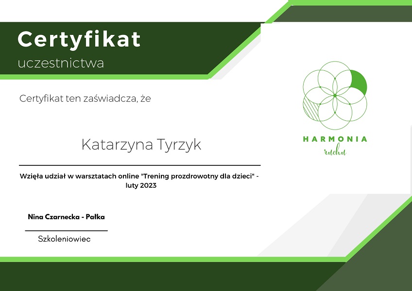certyfikat trening dzieci Katarzyna Tyrzyk