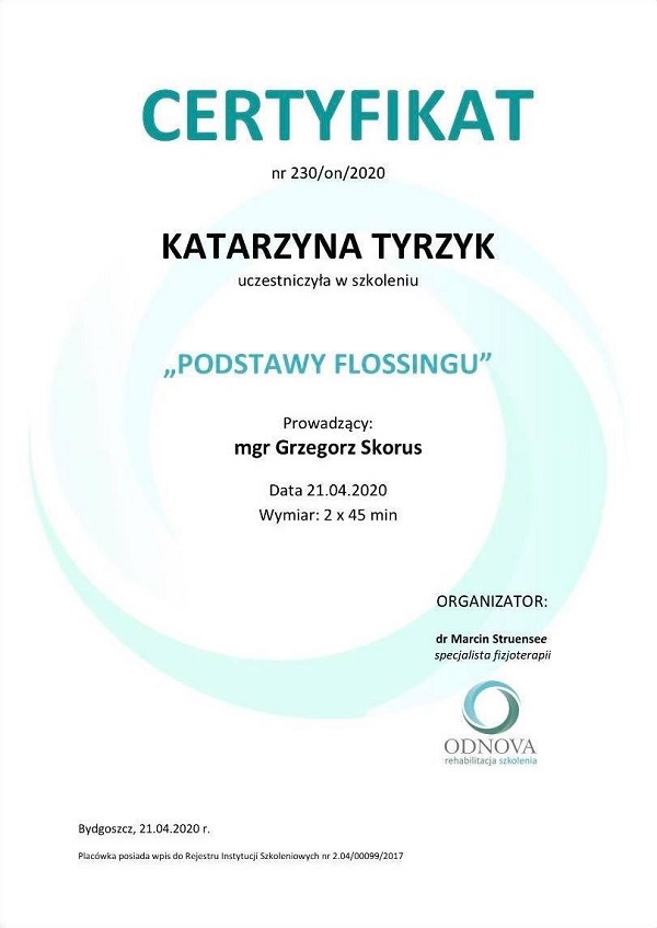 certyfikat flossing Katarzyna Tyrzyk